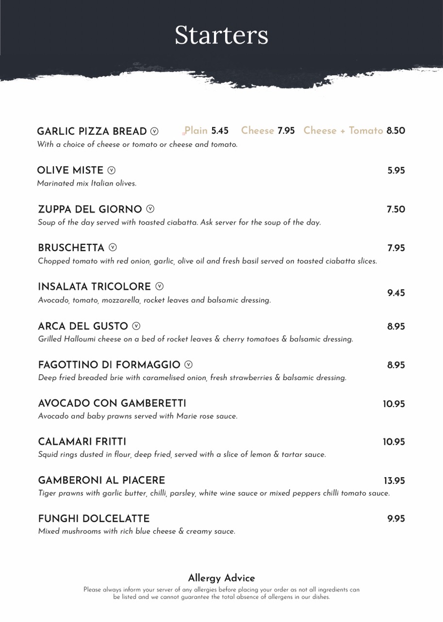 Starters menu